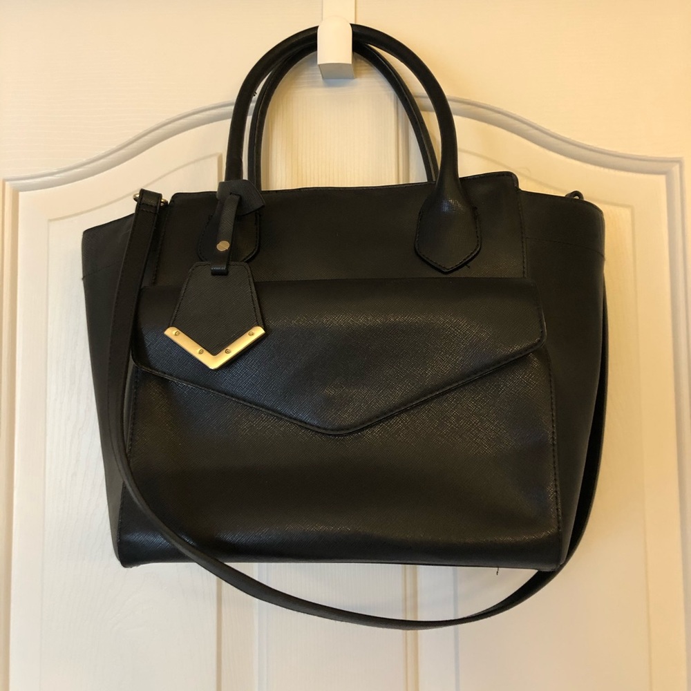 Black Leather Shoulder Tote